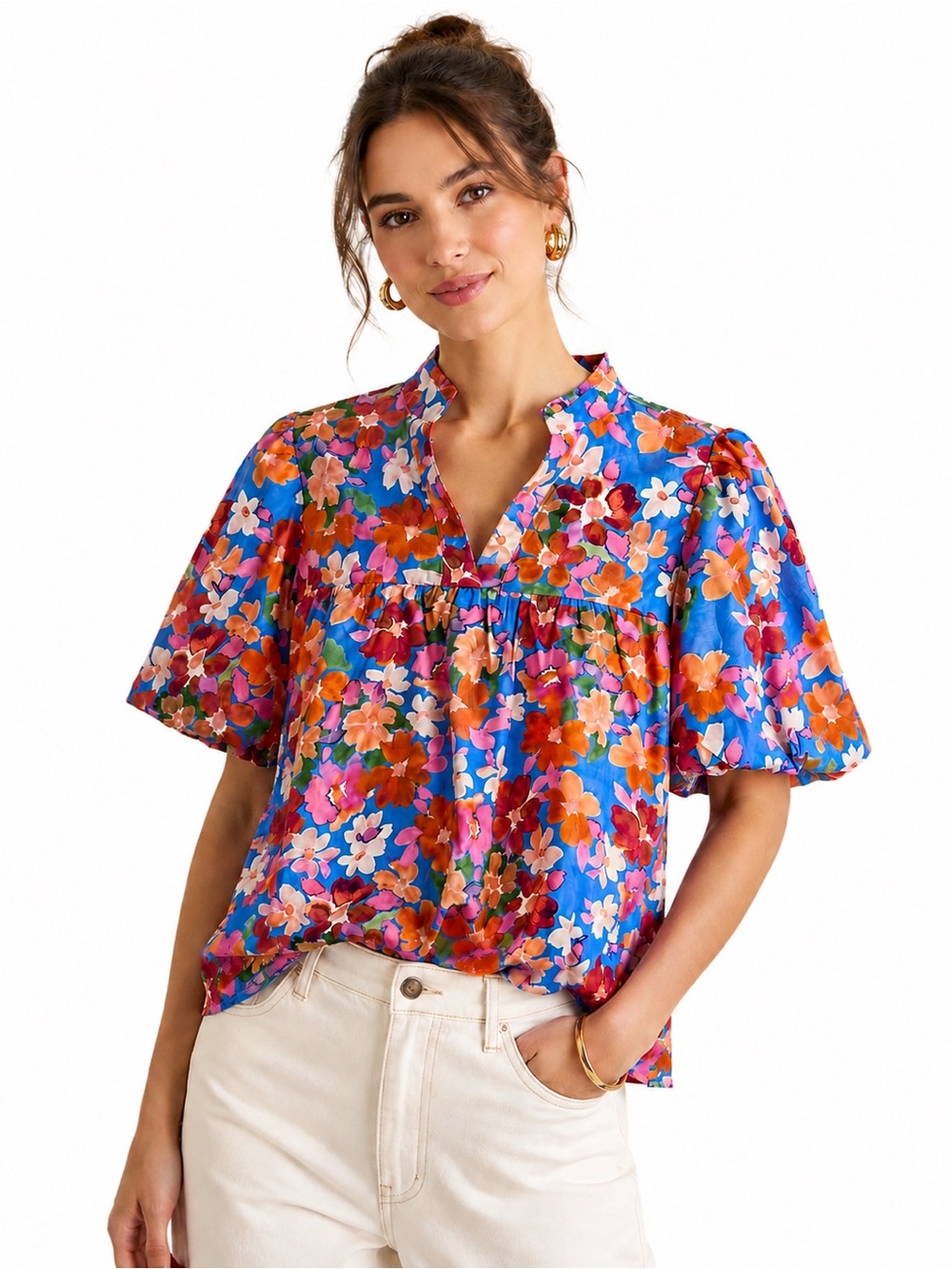 🌺 THML Floral Puff Sleeve Blouse